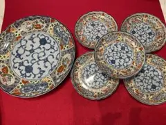 江戸後期】古伊万里 色絵金彩 輪花 銘々皿 9枚セット15cm なます皿