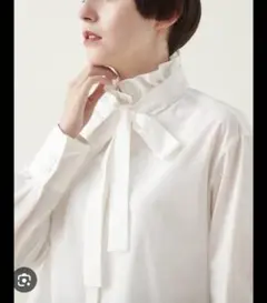 マルティニーク フリルカラーボウタイブラウス 白 クリーニング済