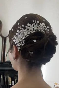 ウェディング ヘッドドレス ヘッドアクセ　シルバー 花