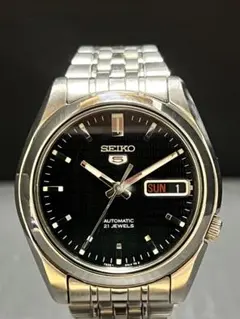 ★超絶美品！SEIKO 5 デイデイト ブラック裏スケ動作良好自動巻メンズ腕時計