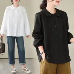 【美品】無地 ブラウス シンプル I ゆったり 可愛い 長袖 レディース ボタン