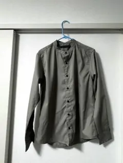 nano universe バンドカラーシャツ 長袖 カーキ系 Mサイズ