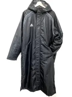 adidas Clima365 ベンチコート 黒 ロングコート ストライプ 紺