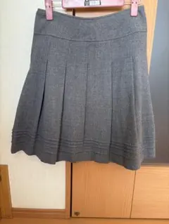 グレー ウール混紡 プリーツスカート