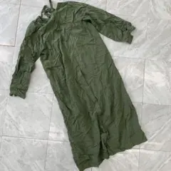 Kastane シャツワンピース ロング丈 長袖 無地 カーキ Fサイズ 春夏