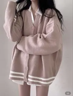 ピンク Vネック ニットカーディガン　制服　オーバーサイズ