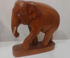 木彫りの象 牙付き 象の置物 海外土産品 ブックエンド