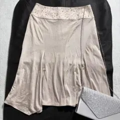 バビロン/ヘムデザイン/パール付き膝丈フレアスカート/オフィス/手洗い可/38