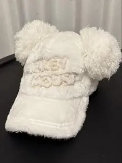 (小顔効果)ミッキーマウス 耳付きホワイトキャップ