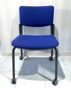 【引取り限定】青い布張りオフィスチェア キャスター付き（3脚おまとめ品）