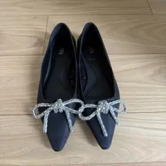 ZARA ビジューリボンフラットシューズ
