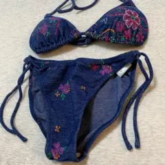 水着ビキニ上下☆スカート付き　日本製　３点セット　デニム調