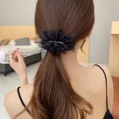 ヘアアクセサリー バレッタ シンプル ブラック リボン 結婚式 パーティー