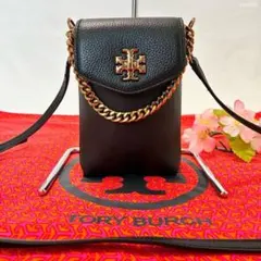 【極美品】トリーバーチ キラ スマホショルダーバッグ レザー シボ革 肩掛け 黒