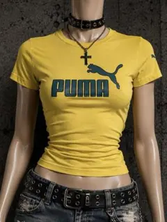 PUMA y2k 平成ギャル Tシャツ イエロー ロゴ グランジ 海外ガールのサムネイル