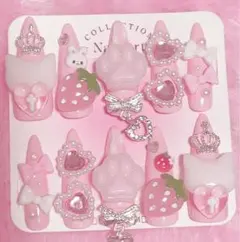 No.34 ハンドメイド ネイルチップ 現品 ピンク 白 量産型 地雷