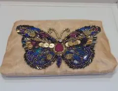 美品_Accessorizeアクセサライズ バタフラ ビーズ刺繍 ポーチ