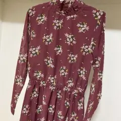 花柄シフォンワンピース バーガンディ