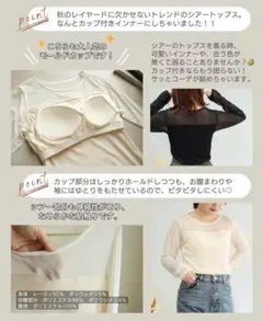 terawear emu カップ付きシアー長袖インナー オフホワイト M