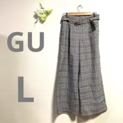 GUチェックワイドパンツ　L