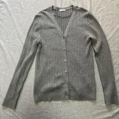 GU ライトグレー　リブニット Vネックカーディガン 長袖　M