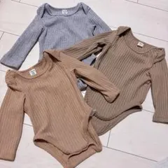 SHEIN ロンパース3点セット（グレー、ブラウン2種)62-68cm 3-6M