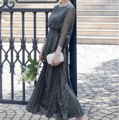 ガール定価19500 レース　ロングフレア結婚式パーティードレス