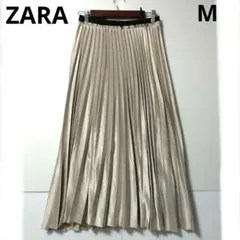 ZARA ザラ ロングスカート プリーツ ベージュ アイボリー サテン 光沢のサムネイル