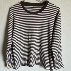 無印良品　白とブラウンのボーダー長袖Tシャツ XL カットソー