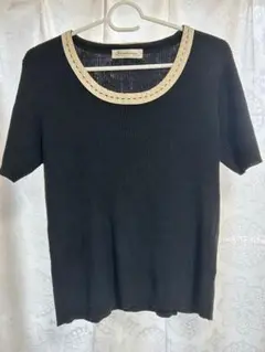 francaise 配色サマーニットトップス ブラック Lサイズ