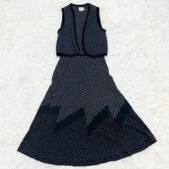 ローラアシュレイ スカートセットアップ ベスト フレアスカート 膝丈 総柄 9号