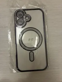 iPhone17 ケース クリア ブラック ライン キラキラ