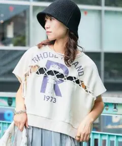 【etsinta/エシンタ】レースアップスウェットクロップドベスト