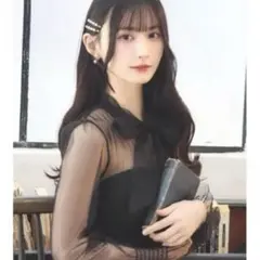 DAZZY デイジーストア フラワーレースシアーネックリボン長袖タイトミニドレス