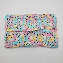 ハンドメイド レース編み ミニポーチ カラフル ホック付き 花柄 94