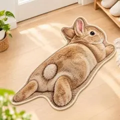 うさぎ 玄関マット 半円 40×60cm 花柄 室内ラグ 北欧風 おしゃれ