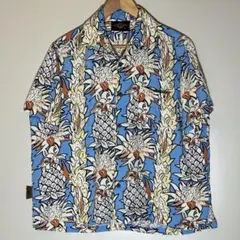BEAR パイナップル総柄開襟アロハ半袖L〜XLヴィンテージUSA 90s 青柄
