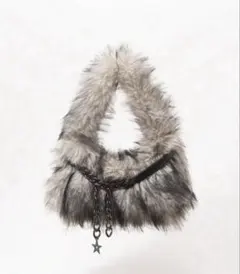 ファー ハンドバッグ グレー系　y2k