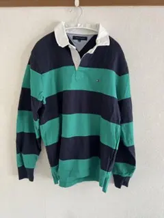 Tommy Hilfiger 緑と紺のストライプ ポロシャツ　XXL