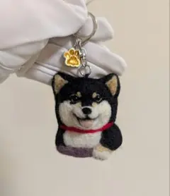 柴犬　羊毛　羊毛フェルト　ハンドメイド　黒柴　キーホルダー