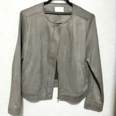 ノーカラージャケット　スエード調　ブルゾン　グレージュ　grove M
