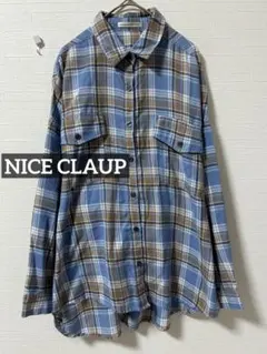 k0060 NICE CLAUP チェック柄コットン混シャツ ブルー