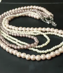 フェイクパール ピンク系 4連 マルチストランドネックレス 結婚式