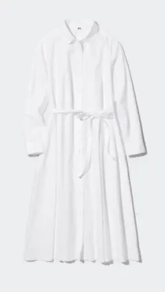 UNIQLO コットンAラインロングシャツワンピース ホワイトＬサイズ