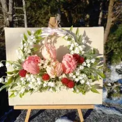 お値下げ♪チューリップと鈴蘭の花籠リース♪春リース♪アーティフィシャルフラワー