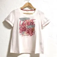 【極美品】インゲボルグ ピンク フラワープリント 半袖カットソー　麻混　M