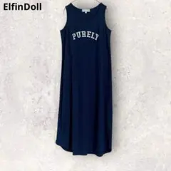 エルフィンドール　マタニティワンピース　ノースリーブ　ロング丈　授乳服　M 紺のサムネイル