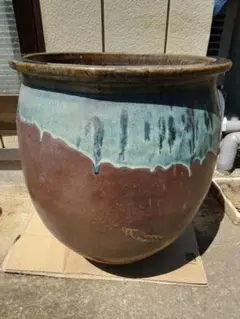 美品】58cm 睡蓮鉢 メダカ鉢 インテリア 青い海鼠釉風の色合いは人気