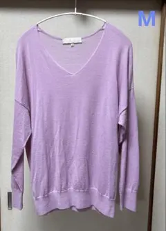 【自由区】Vネックニット 29%カシミヤ入り ラベンダー 38サイズ
