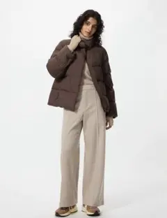 ブラッシュドジャージーワイドパンツ　S ベージュ